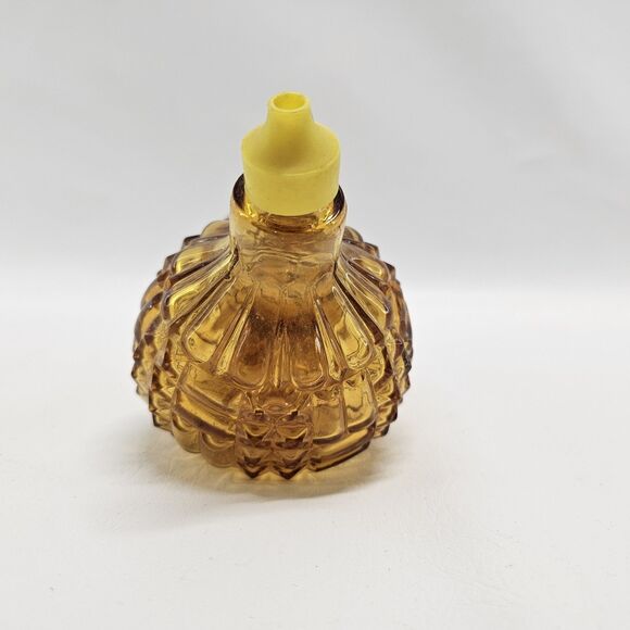 Vtg Amber Glass Oil Vinegar Cruet Set Diamond Pattern Red Yellow Spout Handle - Picture 8 of 13